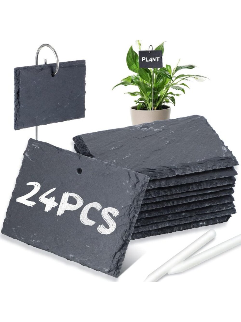 Reusable Slate Plant Labels - 24 Sets Waterproof Garden Markers with Metal